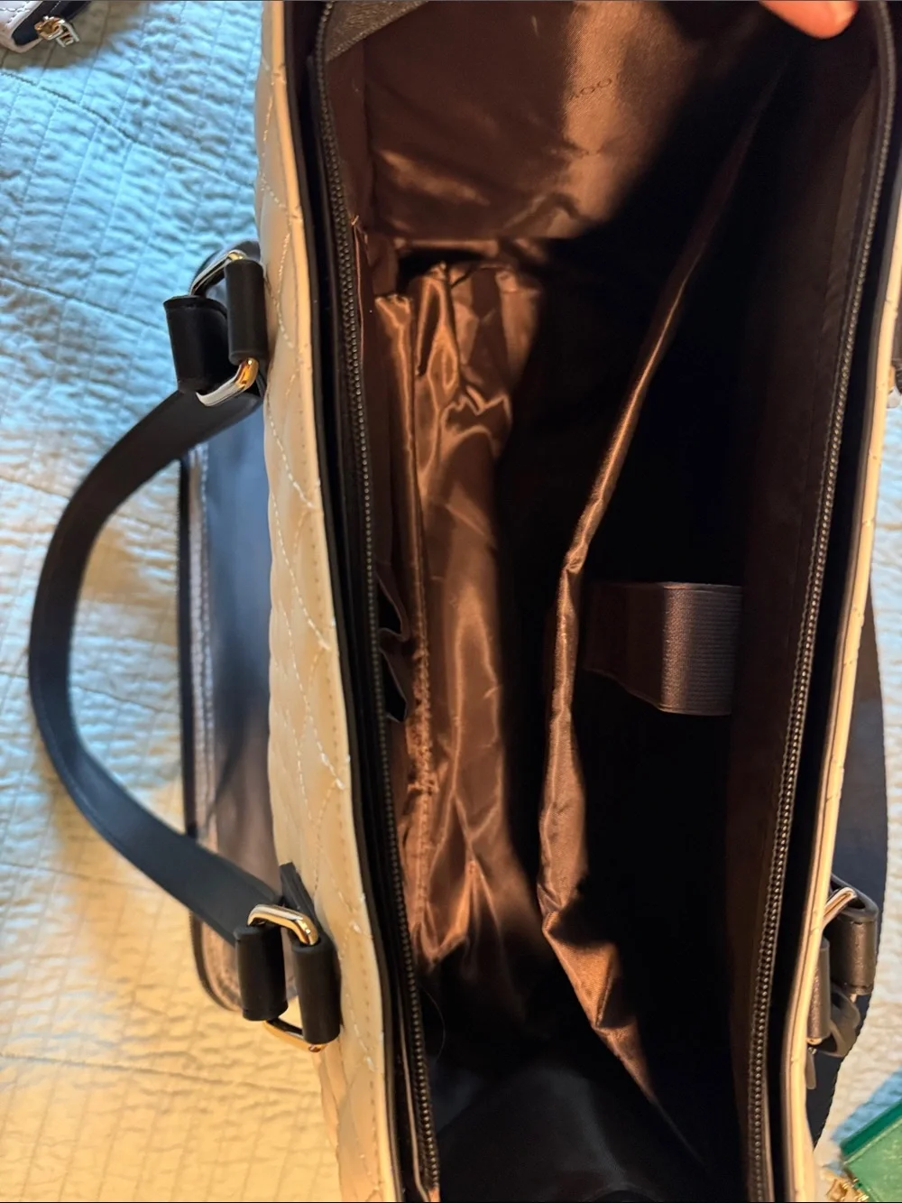 Lancaster Cream Quilted Laptop Tote with Removable Pouch
